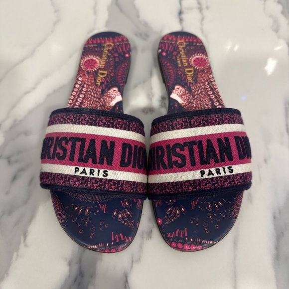 Christian Dior Pink and Navy Slides - Picture 1 of 8